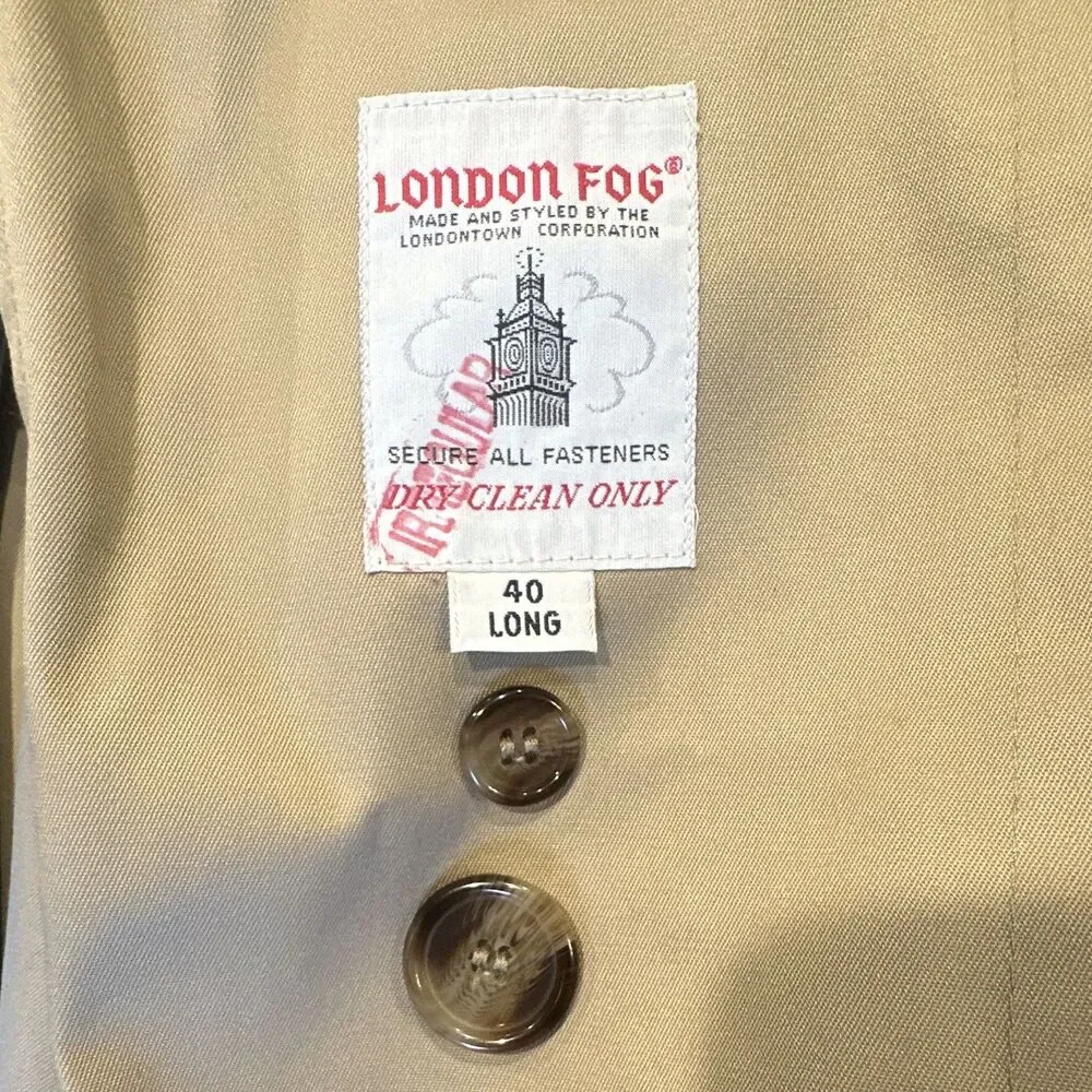 London Fog Mens 40 Long Trench Coat Beige Belted Double Breasted Thinsulate